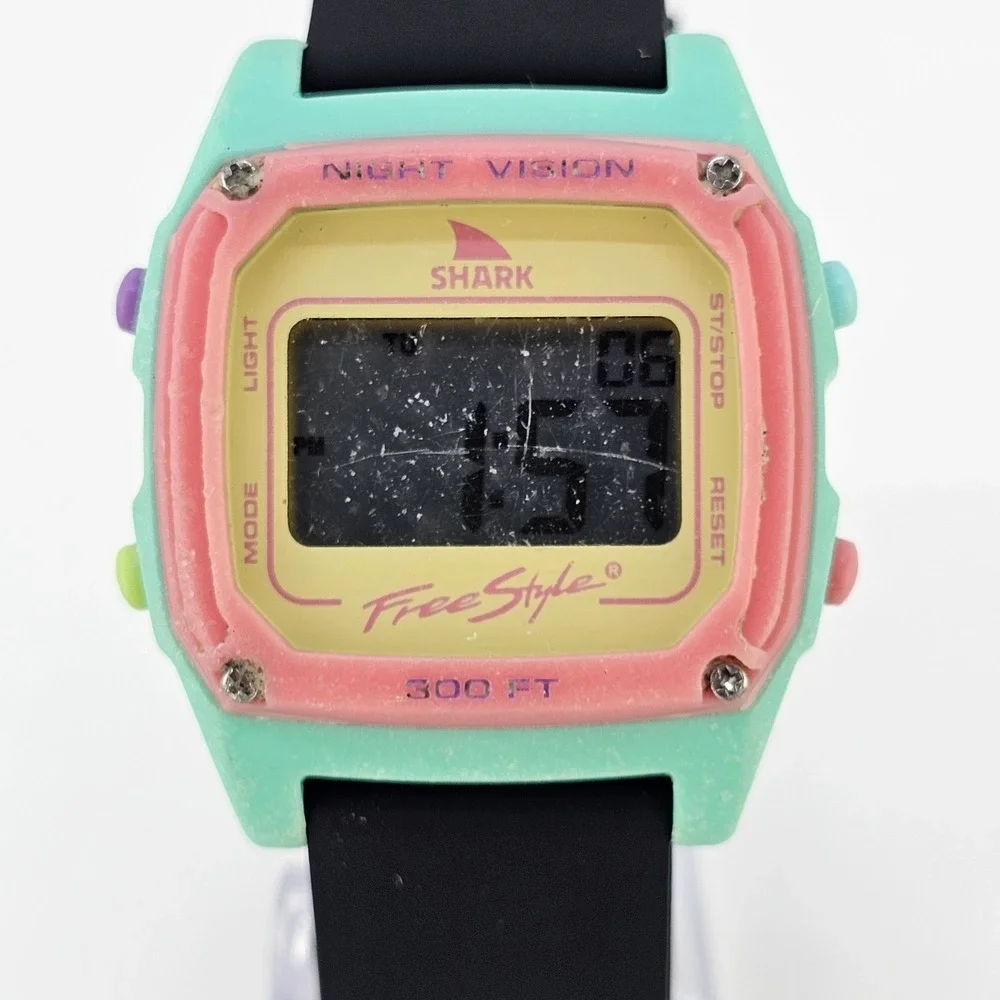Freestyle Shark Women's Digital Watch 38MM Pink Aqua NEW Black Bands NEW Battery